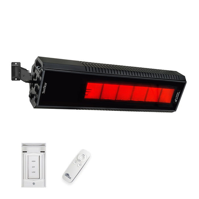 Sunstar Glass Series 50L10 SGL1560 50000-34000 BTUs Liquid Propane Radiant Infrared Angled Mount Patio Heater with Wireless Remote Control in 48 x 11.8 x 9.6 in. - Black Color