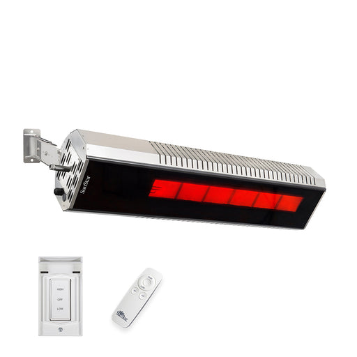 Sunstar Marine Grade Series L10 MGL1560 35000-24000 BTUs Liquid Propane Radiant Infrared Angled Mount Patio Heater with Wireless Remote Control in 48 x 11.8 x 9.6 in. - Stainless Steel Color